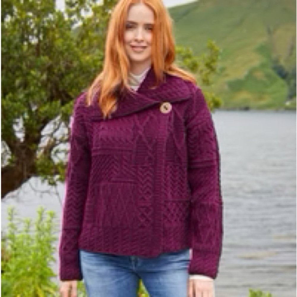 CARRAIG DONN Cardigan Cable Knit Merino Wool Shawl Collar Sweater